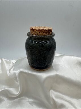 Handcrafted Brinker Green Ceramic Jar with Cork, signed